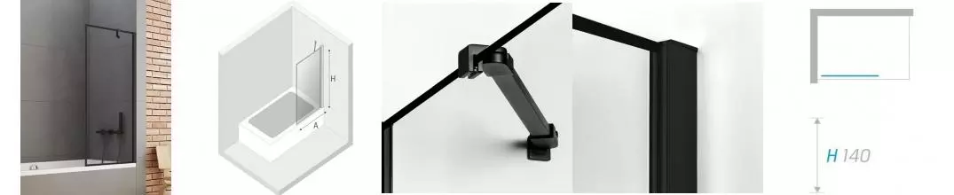 Шторка на ванну стеклянная «New Trendy» New Soleo 60/140 P-0093 прозрачная/чёрная универсальная