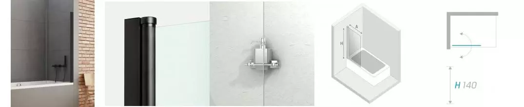 Шторка на ванну стеклянная «New Trendy» New Soleo 70/140 P-0039 прозрачная/чёрная универсальная Шторка на ванну стеклянная «New Trendy» New Soleo 70/140 P-0039 прозрачная/чёрная универсальная