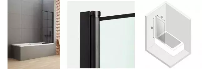 Шторка на ванну стеклянная «New Trendy» New Soleo 70/140 P-0047 прозрачная/чёрная универсальная