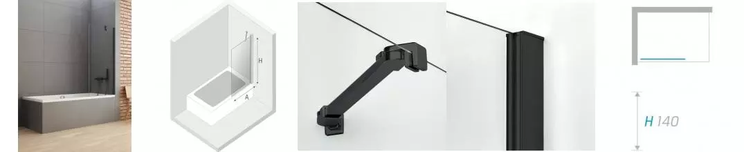 Шторка на ванну стеклянная «New Trendy» New Soleo 70/140 P-0079 прозрачная/чёрная универсальная