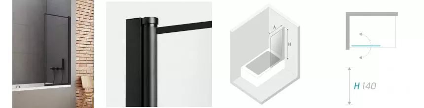 Шторка на ванну стеклянная «New Trendy» New Soleo 70/140 P-0088 прозрачная/чёрная универсальная