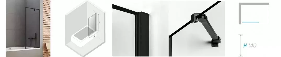 Шторка на ванну стеклянная «New Trendy» New Soleo 70/140 P-0094 прозрачная/чёрная универсальная