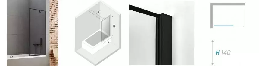 Шторка на ванну стеклянная «New Trendy» New Soleo 70/140 P-0094-WP прозрачная/чёрная универсальная