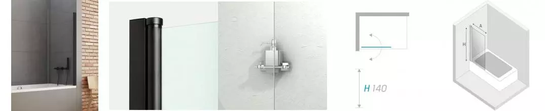 Шторка на ванну стеклянная «New Trendy» New Soleo 80/140 P-0070 прозрачная/чёрная универсальная Шторка на ванну стеклянная «New Trendy» New Soleo 80/140 P-0070 прозрачная/чёрная универсальная