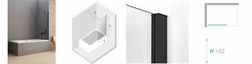 Шторка на ванну стеклянная «New Trendy» New Soleo 80/140 P-0080-WP прозрачная/чёрная универсальная