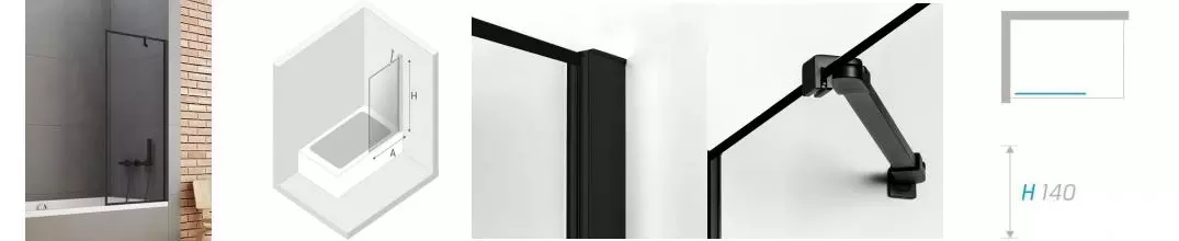 Шторка на ванну стеклянная «New Trendy» New Soleo 80/140 P-0095 прозрачная/чёрная универсальная