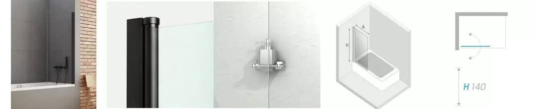 Шторка на ванну стеклянная «New Trendy» New Soleo 90/140 P-0040 прозрачная/чёрная универсальная Шторка на ванну стеклянная «New Trendy» New Soleo 90/140 P-0040 прозрачная/чёрная универсальная