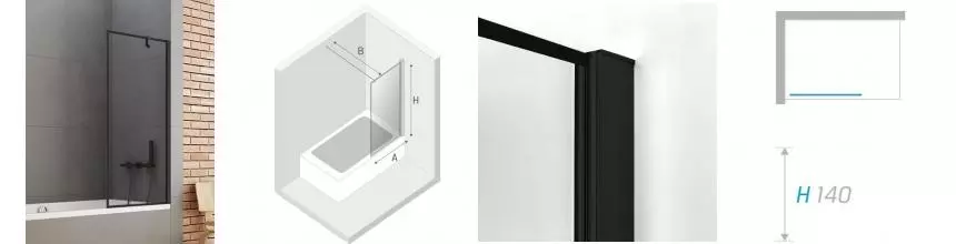 Шторка на ванну стеклянная «New Trendy» New Soleo 90/140 P-0096-WP прозрачная/чёрная универсальная