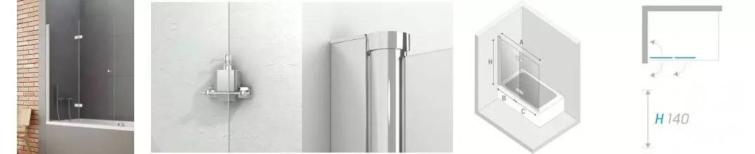 Шторка на ванну стеклянная «New Trendy» New Soleo 100/140 P-0028 прозрачная/хром левая