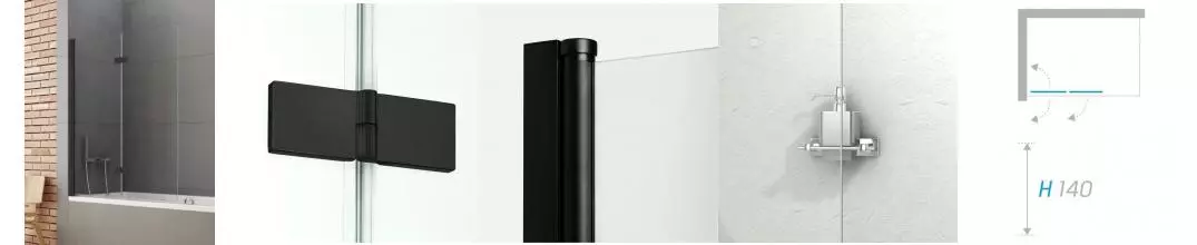 Шторка на ванну стеклянная «New Trendy» New Soleo 100/140 P-0041 прозрачная/чёрная левая