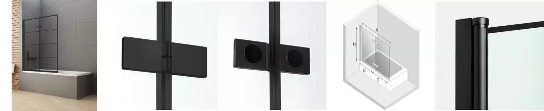 Шторка на ванну стеклянная «New Trendy» New Soleo 100/140 P-0049 прозрачная/чёрная левая