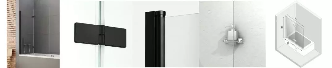 Шторка на ванну стеклянная «New Trendy» New Soleo 110/140 P-0084 прозрачная/чёрная левая