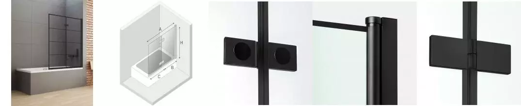 Шторка на ванну стеклянная «New Trendy» New Soleo 100/140 P-0050 прозрачная/чёрная правая