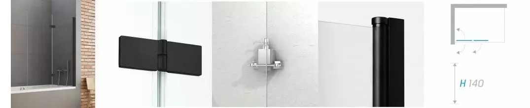 Шторка на ванну стеклянная «New Trendy» New Soleo 110/140 P-0085 прозрачная/чёрная правая