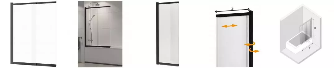 Шторка на ванну стеклянная «New Trendy» Sensi 85/150 прозрачная/чёрная универсальная Шторка на ванну стеклянная «New Trendy» Sensi 85/150 прозрачная/чёрная универсальная