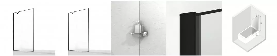 Шторка на ванну стеклянная «New Trendy» New Modus 100/150 EXK-1935 прозрачная/чёрная универсальная Шторка на ванну стеклянная «New Trendy» New Modus 100/150 EXK-1935 прозрачная/чёрная универсальная