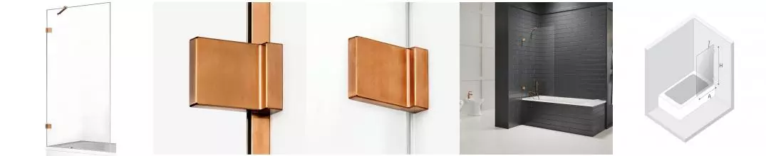 Шторка на ванну стеклянная «New Trendy» Avexa 100/150 EXK-3807 прозрачная/брашированная медь универсальная