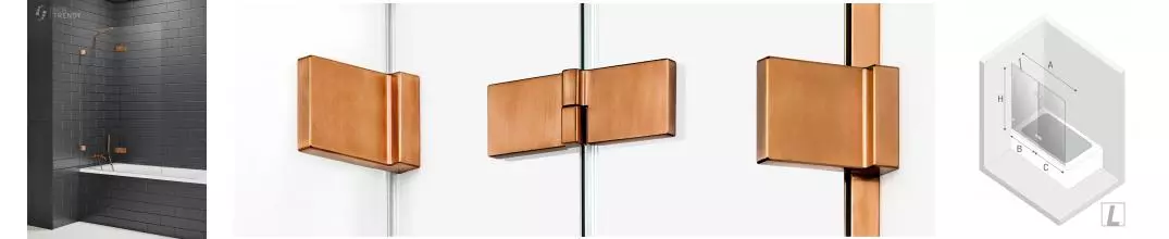 Шторка на ванну стеклянная «New Trendy» Avexa 100/150 EXK-3808 прозрачная/брашированная медь левая