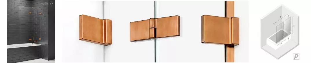 Шторка на ванну стеклянная «New Trendy» Avexa 100/150 EXK-3809 прозрачная/брашированная медь правая