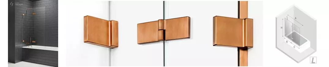 Шторка на ванну стеклянная «New Trendy» Avexa 110/150 EXK-3810 прозрачная/брашированная медь левая