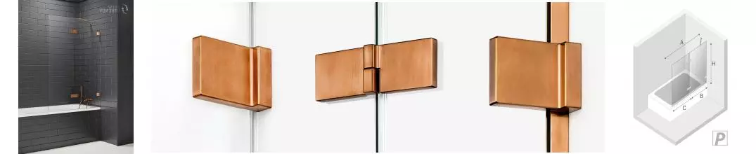 Шторка на ванну стеклянная «New Trendy» Avexa 110/150 EXK-3811 прозрачная/брашированная медь правая