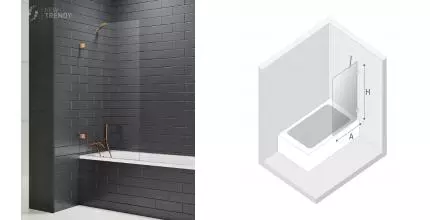 Шторка на ванну стеклянная «New Trendy» Avexa 60/150 EXK-3803 прозрачная/брашированная медь универсальная