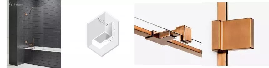 Шторка на ванну стеклянная «New Trendy» Avexa 70/150 EXK-3804-WP прозрачная/брашированная медь универсальная