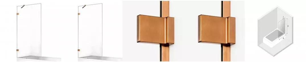 Шторка на ванну стеклянная «New Trendy» Avexa 80/150 EXK-3805 прозрачная/брашированная медь универсальная