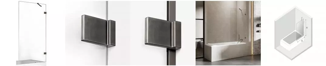 Шторка на ванну стеклянная «New Trendy» Avexa 100/150 EXK-3520 прозрачная/оружейная сталь универсальная