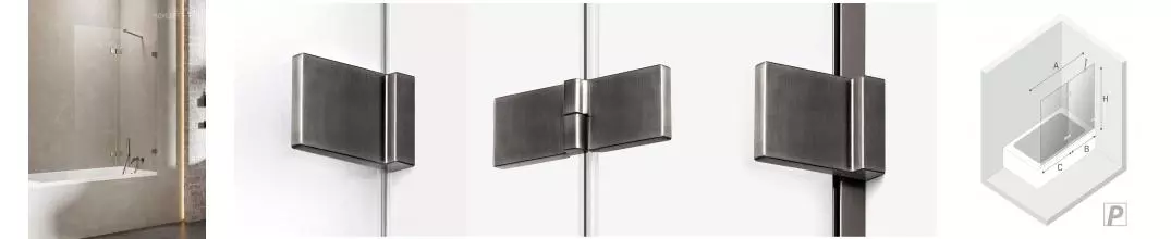 Шторка на ванну стеклянная «New Trendy» Avexa 100/150 EXK-3522 прозрачная/оружейная сталь правая