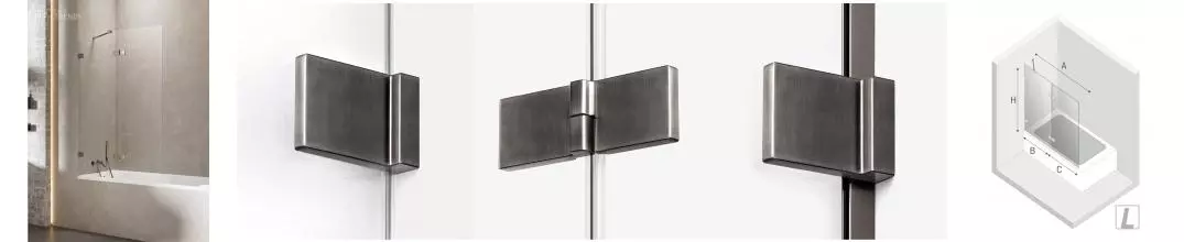 Шторка на ванну стеклянная «New Trendy» Avexa 140/150 EXK-3529 прозрачная/оружейная сталь левая