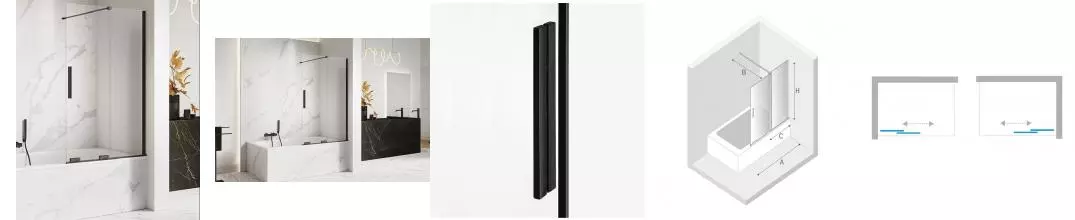 Шторка на ванну стеклянная «New Trendy» Smart 100/150 EXK-4200 прозрачная/чёрная универсальная