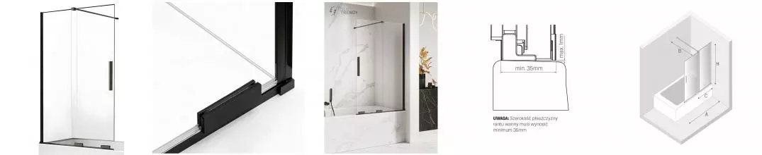 Шторка на ванну стеклянная «New Trendy» Smart 110/150 EXK-4201 прозрачная/чёрная универсальная