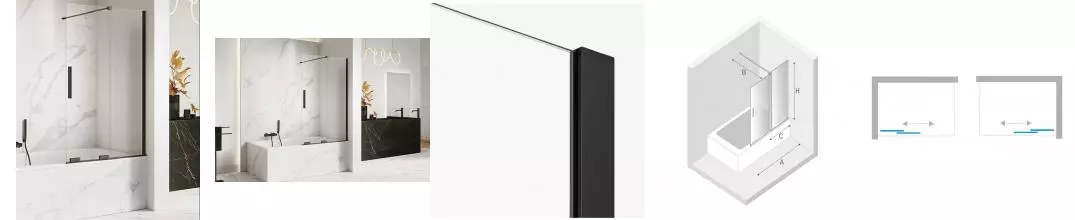 Шторка на ванну стеклянная «New Trendy» Smart 120/150 EXK-4202 прозрачная/чёрная универсальная