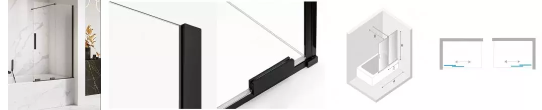 Шторка на ванну стеклянная «New Trendy» Smart 90/150 EXK-4199 прозрачная/чёрная универсальная