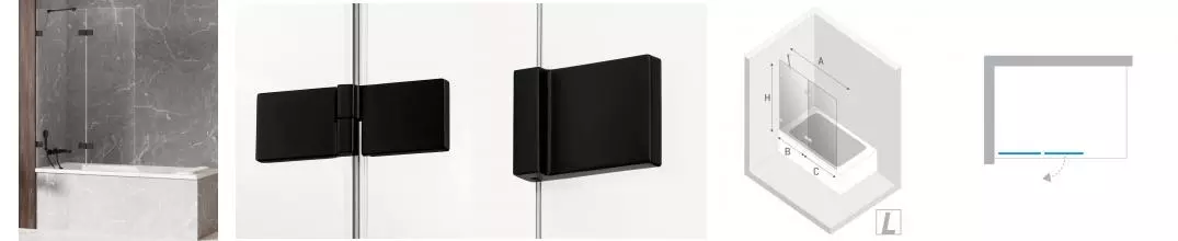 Шторка на ванну стеклянная «New Trendy» Avexa 120/150 EXK-1986 прозрачная/чёрная левая