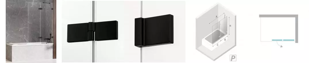 Шторка на ванну стеклянная «New Trendy» Avexa 120/150 EXK-1987 прозрачная/чёрная правая