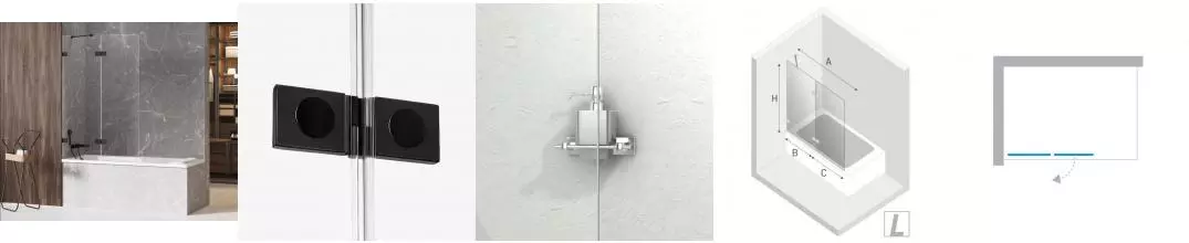 Шторка на ванну стеклянная «New Trendy» Avexa 130/150 EXK-1988 прозрачная/чёрная левая