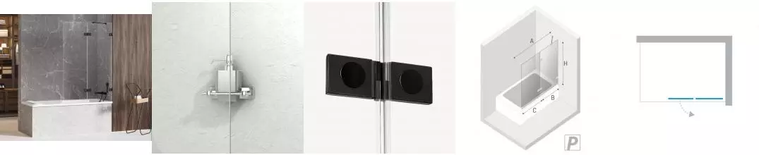 Шторка на ванну стеклянная «New Trendy» Avexa 130/150 EXK-1989 прозрачная/чёрная правая