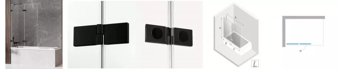 Шторка на ванну стеклянная «New Trendy» Avexa 140/150 EXK-1990 прозрачная/чёрная левая