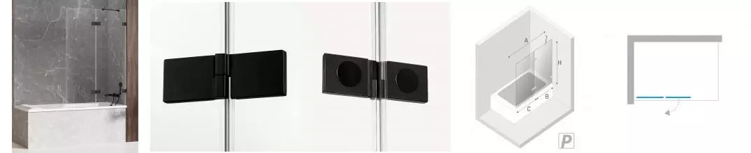 Шторка на ванну стеклянная «New Trendy» Avexa 140/150 EXK-1991 прозрачная/чёрная правая