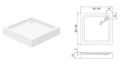 Душевой поддон «New Trendy» BL-0031 80/80 низкий акриловый квадратный Душевой поддон «New Trendy» BL-0031 80/80 низкий акриловый квадратный