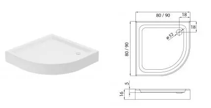 Душевой поддон «New Trendy» BL-0007 80/80 низкий акриловый четверть круга Душевой поддон «New Trendy» BL-0007 80/80 низкий акриловый четверть круга