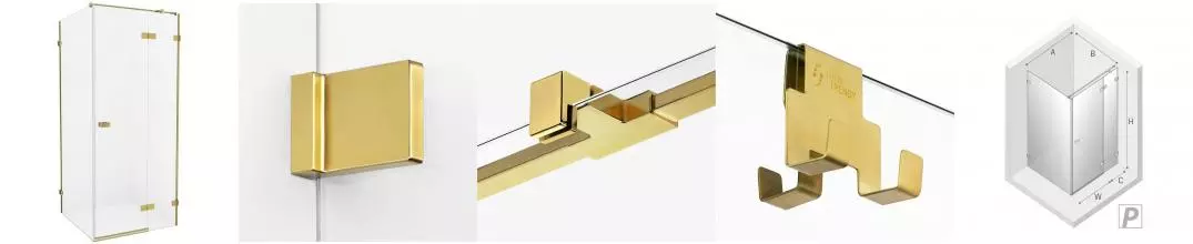 Душевой угол-ограждение «New Trendy» Avexa Gold Brushed 120/120 прозрачный/брашированное золото квадратный без поддона правый 