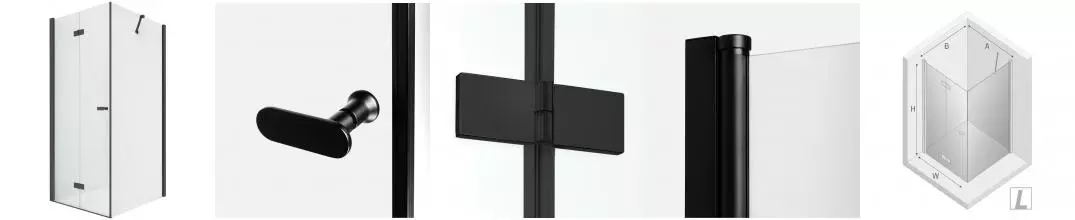 Душевой угол-ограждение «New Trendy» New Soleo Black 80/80 прозрачный/чёрный матовый квадратный без поддона левый 