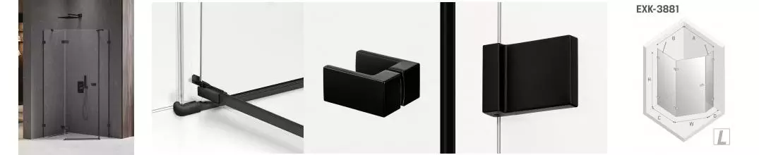 Душевой угол-ограждение «New Trendy» Avexa Black 100/80 прозрачный/чёрный матовый многоугольный без поддона левый 