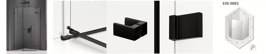 Душевой угол-ограждение «New Trendy» Avexa Black 100/80 прозрачный/чёрный матовый многоугольный без поддона правый 