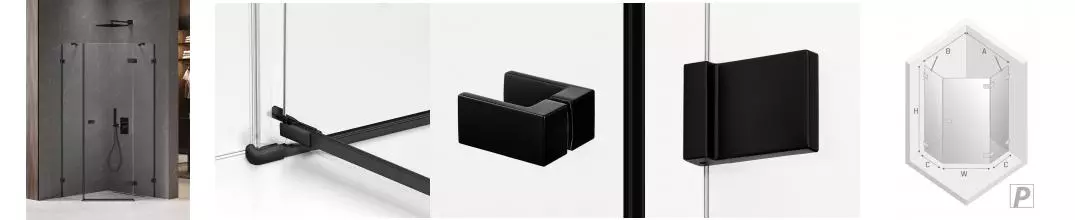 Душевой угол-ограждение «New Trendy» Avexa Black 80/80 прозрачный/чёрный матовый многоугольный без поддона правый 