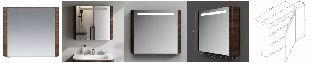 Зеркальный шкаф «Am.Pm» Sensation 80 с подсветкой орех правый