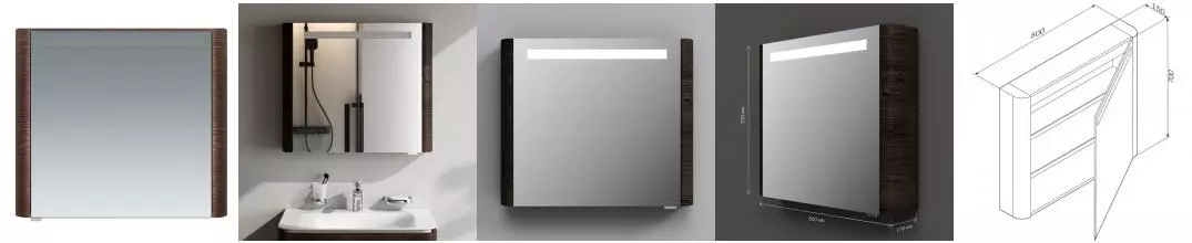 Зеркальный шкаф «Am.Pm» Sensation 80 с подсветкой табачный дуб правый